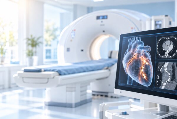 Herz-CT mit Calcium-Score: Eine moderne Möglichkeit zur Einschätzung des Herz-Kreislauf-Risikos Visualizzazione cardiaca nella sala CT